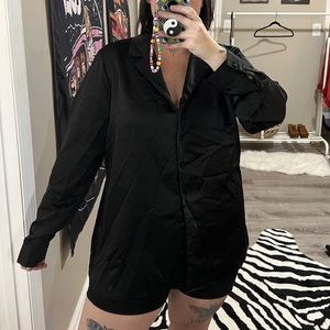 NWOT Missguided Black Silk Button Front Blouse